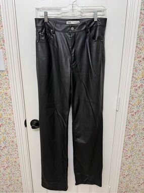 Zara Black Faux Leather High-Rise Pants